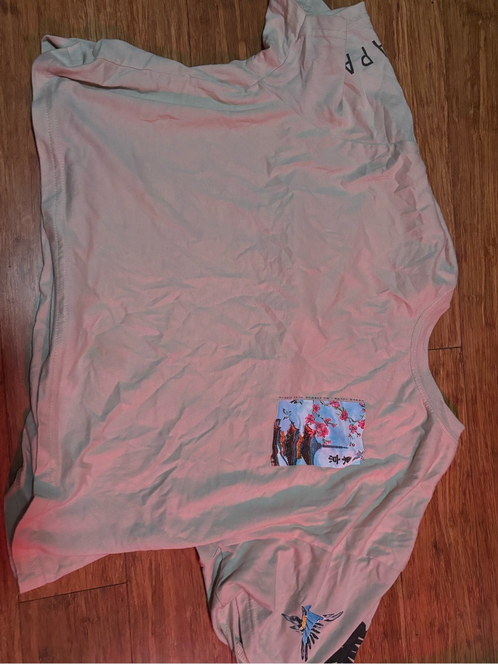 Casual Light Pink Women's Crop Top with Cherry Blossom Patch